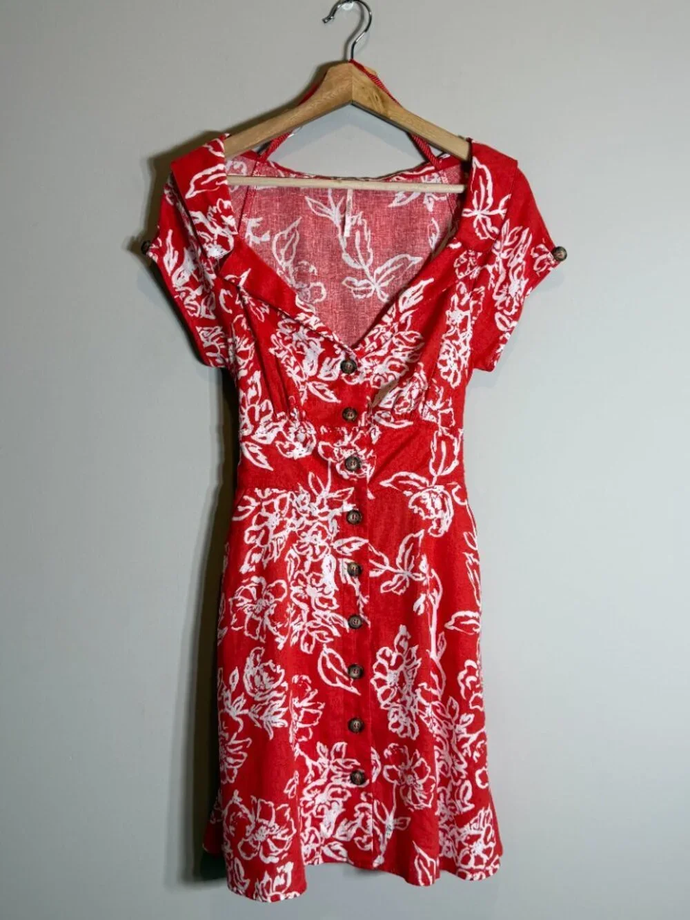 Free People A Thing Called Love Floral Mini Dress Womens 4 Red Cherry Combo NWOT - Picture 4 of 16